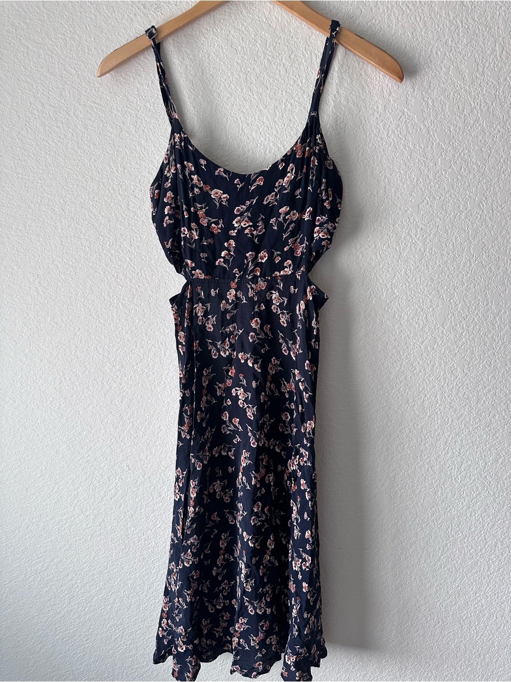 Reformation Floral Cut Out Mini Dress Navy Blue XS Surplus Fabric Made in USA